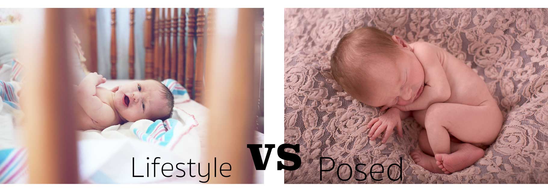 Image for blog lifestyle session vs posed newborn session with two babies pictures compared